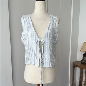 Elegant Blue and White Striped Tie-Front Blouse